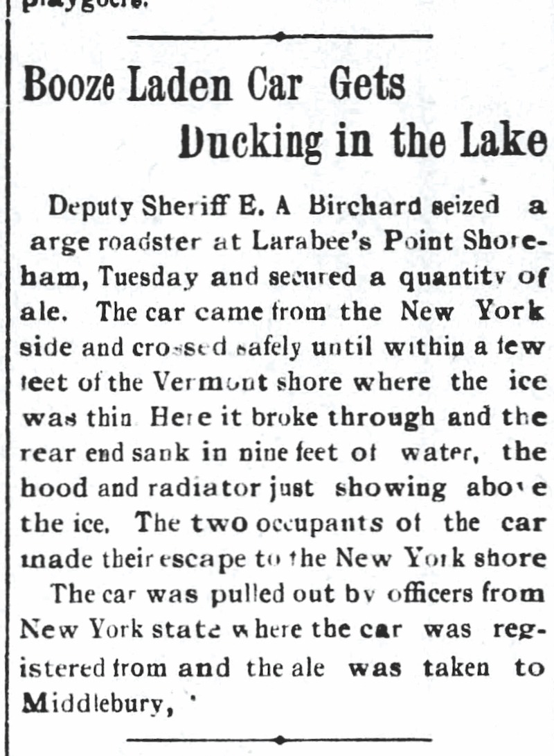 Time Machine: Prohibition-era smugglers on thin ice in bungled mission over Lake Champlain
