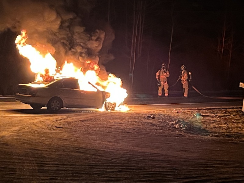 Brandon Fire Department extinguishes flaming car